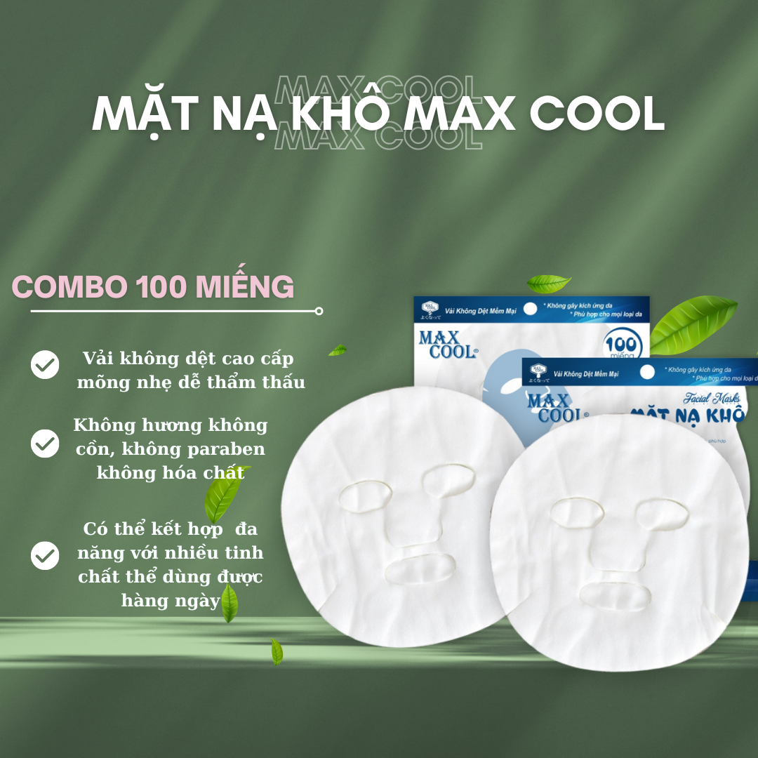 1 bao 100 miếng mặt nạ giấy, mặt nạ khô Max Cool