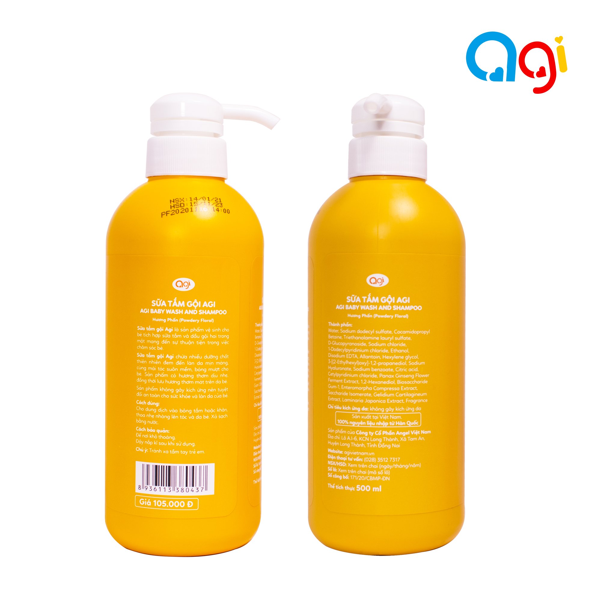 Combo 2 chai tắm gội AGI 500ml - hương phấn