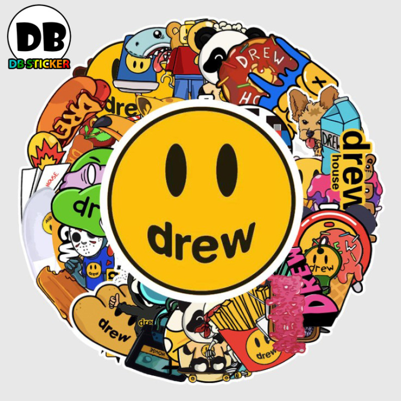 [Set 54 Hình] Sticker thương hiệu Drew nhiều họa tiết chống nước, dán trang trí laptop, mũ bảo hiểm, vali, xe ga - DB.009