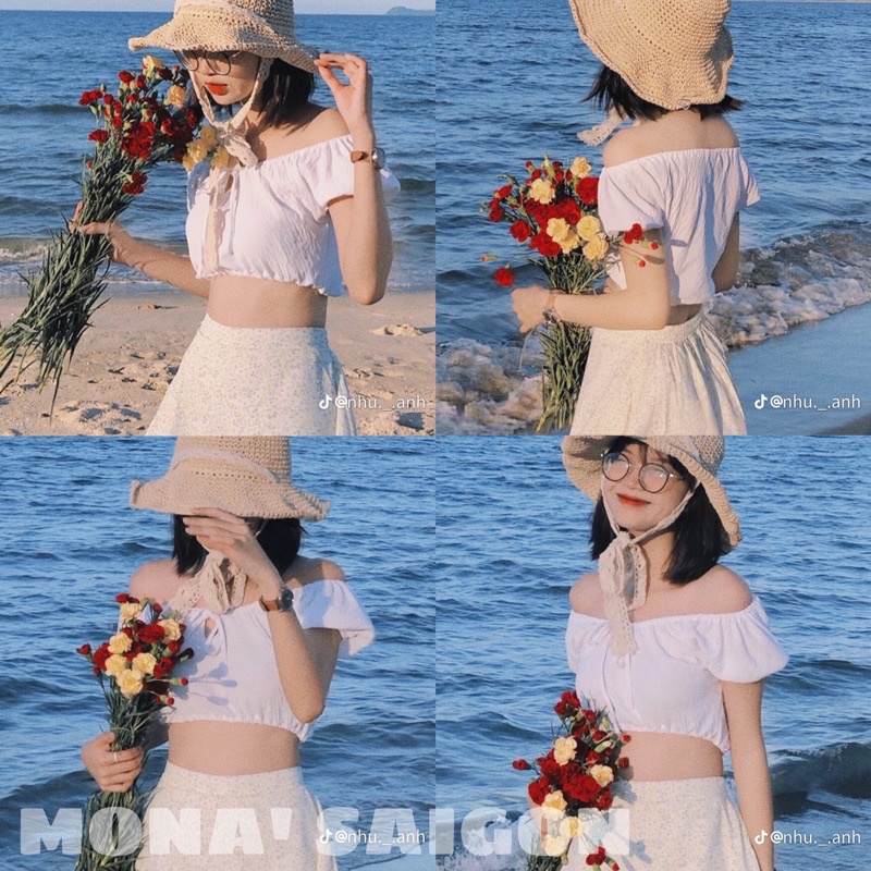 Áo croptop tay phồng MONÁ - CLOUD