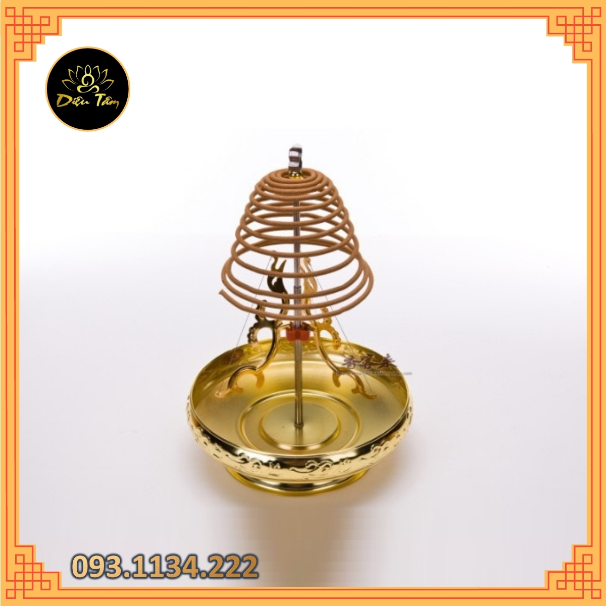 Khay đốt nhang vòng hương vòng hình rồng vàng đồ thờ cúng cắm hương vòng