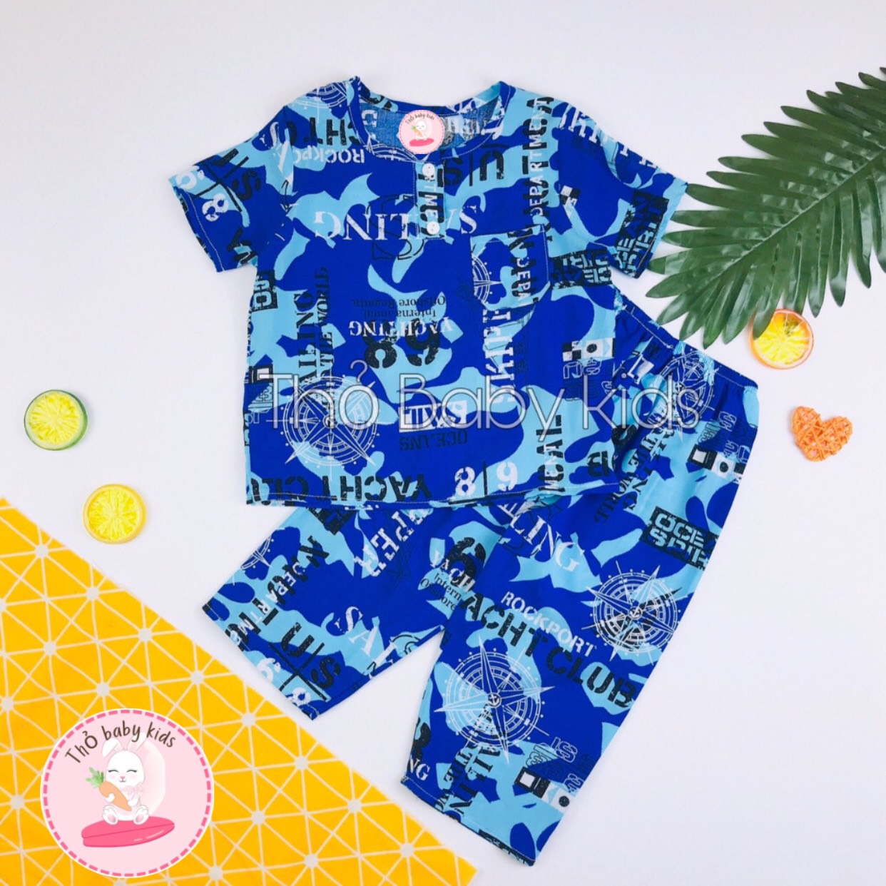 Bộ lanh/tôn/tole tay ngắn quần dài bé trai thỏ baby kids