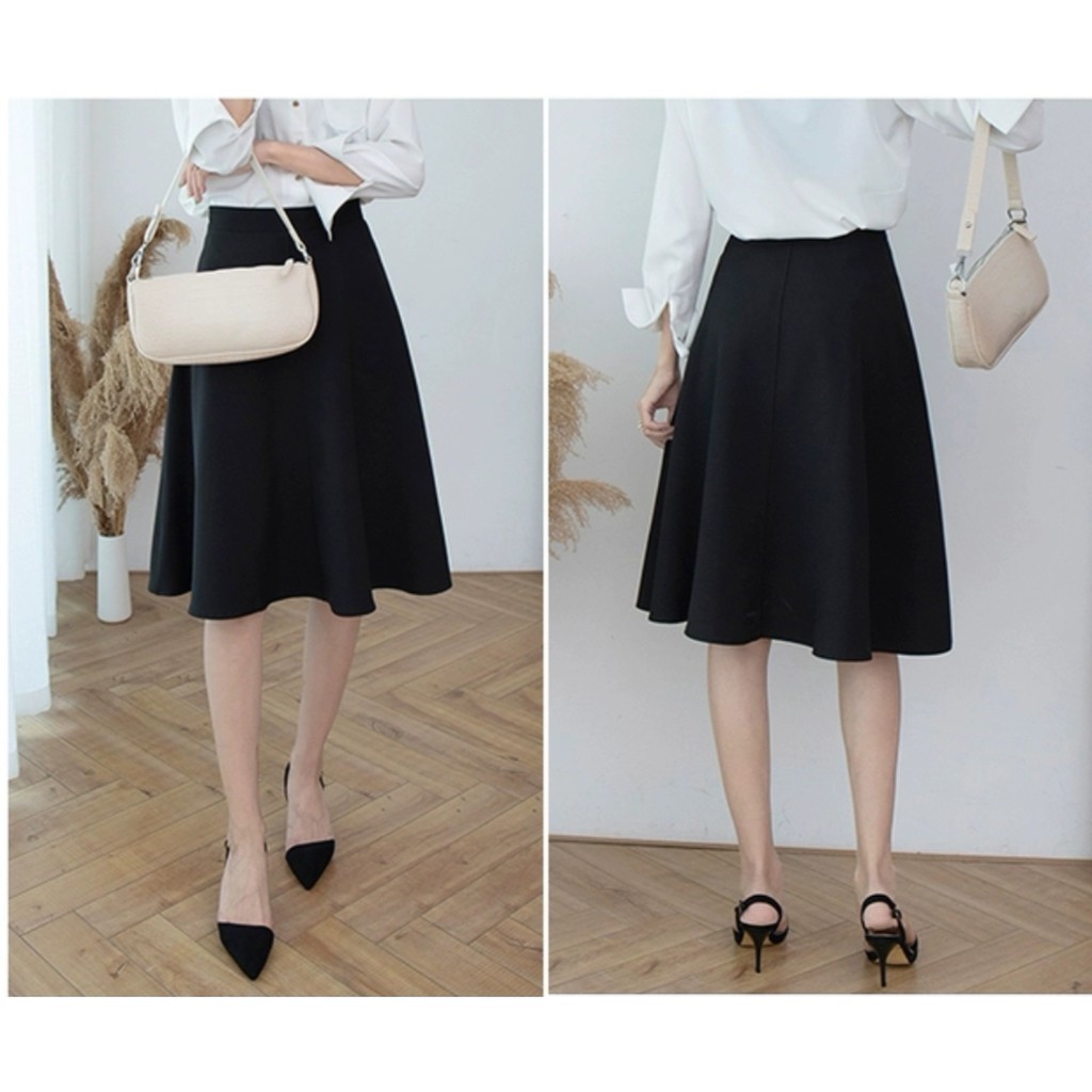 chân váy xòe tiểu thư DÀI ĐẾN ĐẦU GỐI · Màu sắc đen dễ phối đồ, THÍCH HỢP TRONG NHIỀU HOÀN CẢNH