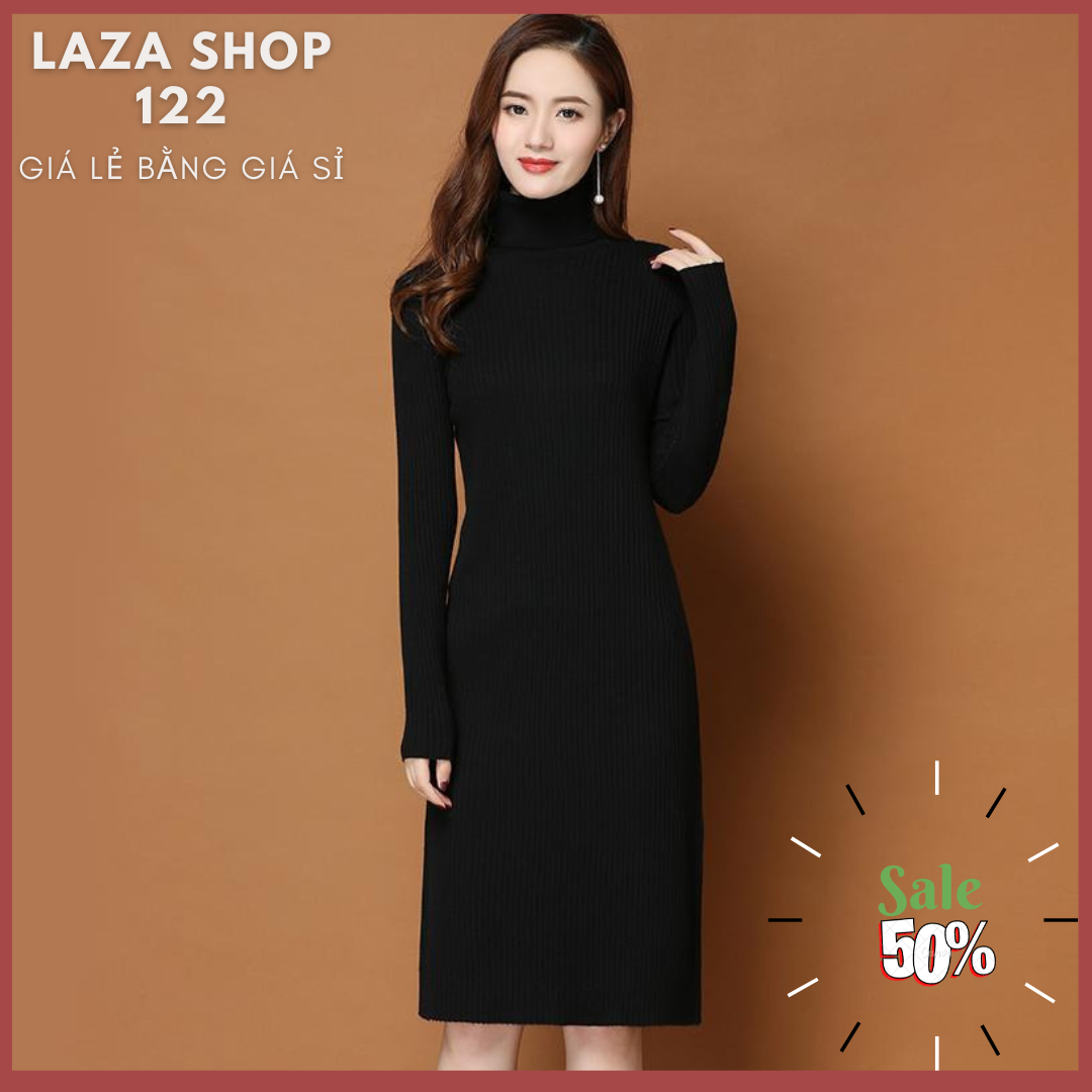 Đầm len tăm body cổ lọ dáng dài tôn dáng sang chảnh phối đồ đẹp