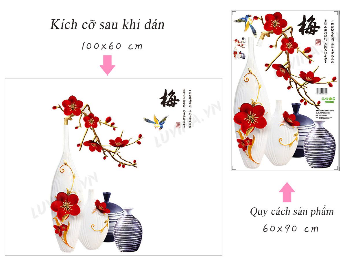DECAL DÁN TƯỜNG BÌNH HOA PHONG THỦY 4