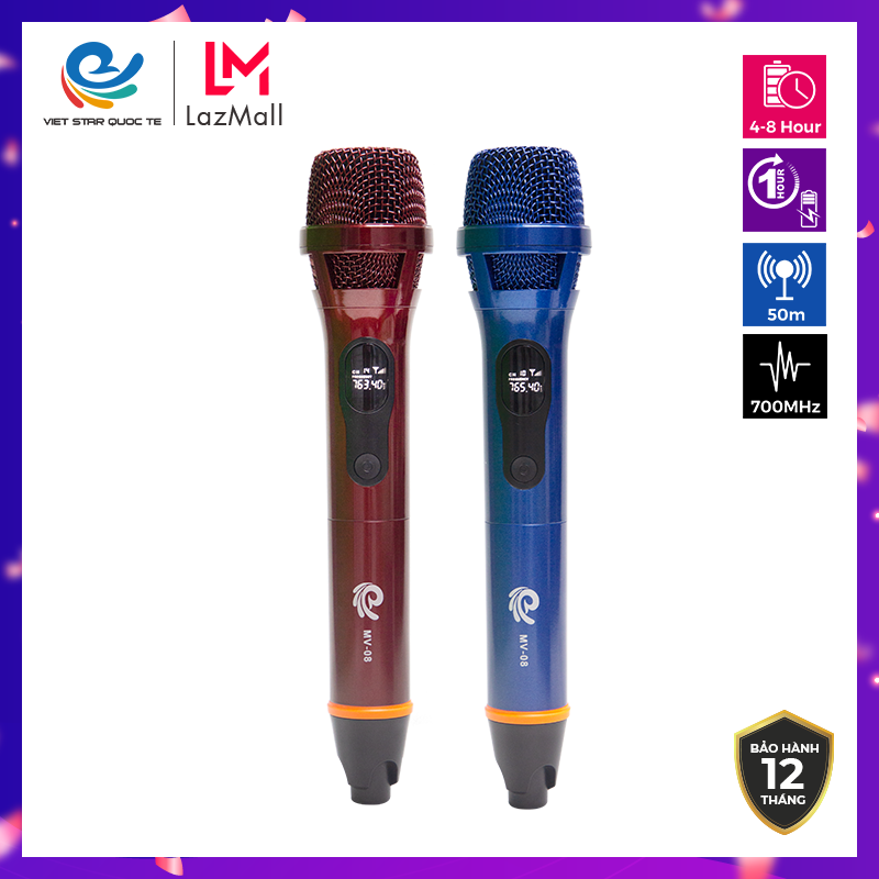 Micro Không Dây Mích Hát Karaoke MV08 Chuyên Dành Cho Mọi Loa Kéo Âm Ly Tần Số 50 Hát Nhẹ Và Êm Micro Không Dây Đa Năng MU08 bảo hành 12 tháng đổi mới trong vòng 7 ngày.MV08