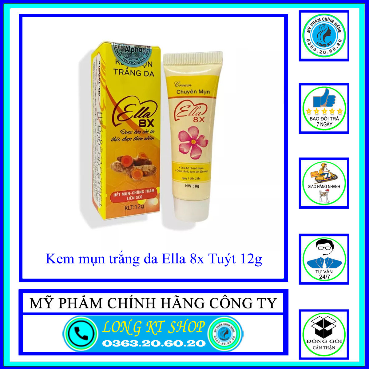 Kem chuyên mụn - Kem mụn trắng da Ella 8x