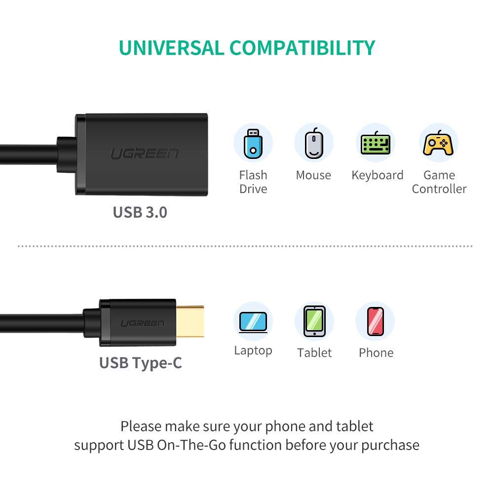 Cáp otg USB type c to USB 3.0 Ugreen 30701 chính hãng