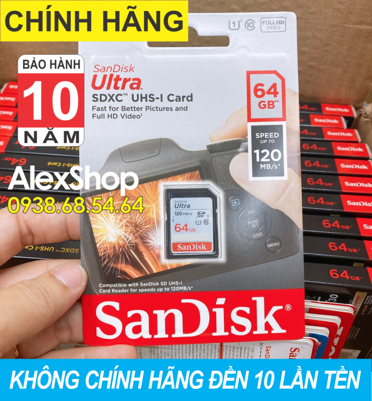 [HCM][Chính Hãng] Thẻ Nhớ Sandisk Ultra 64Gb 120M Thẻ To SD- BH 10 Năm Chính Hãng