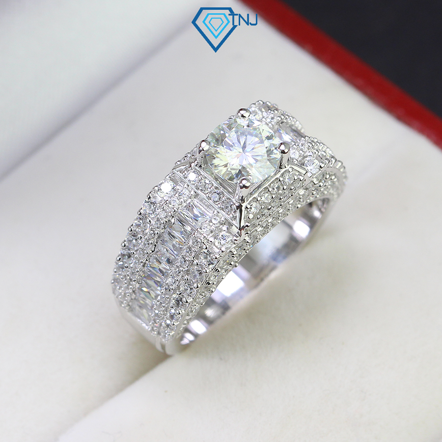 Nhẫn bạc kim cương moissanite 6.5ly mạ bạch kim kiểm định gra cao cấp nnam0027 - trang sức tnj