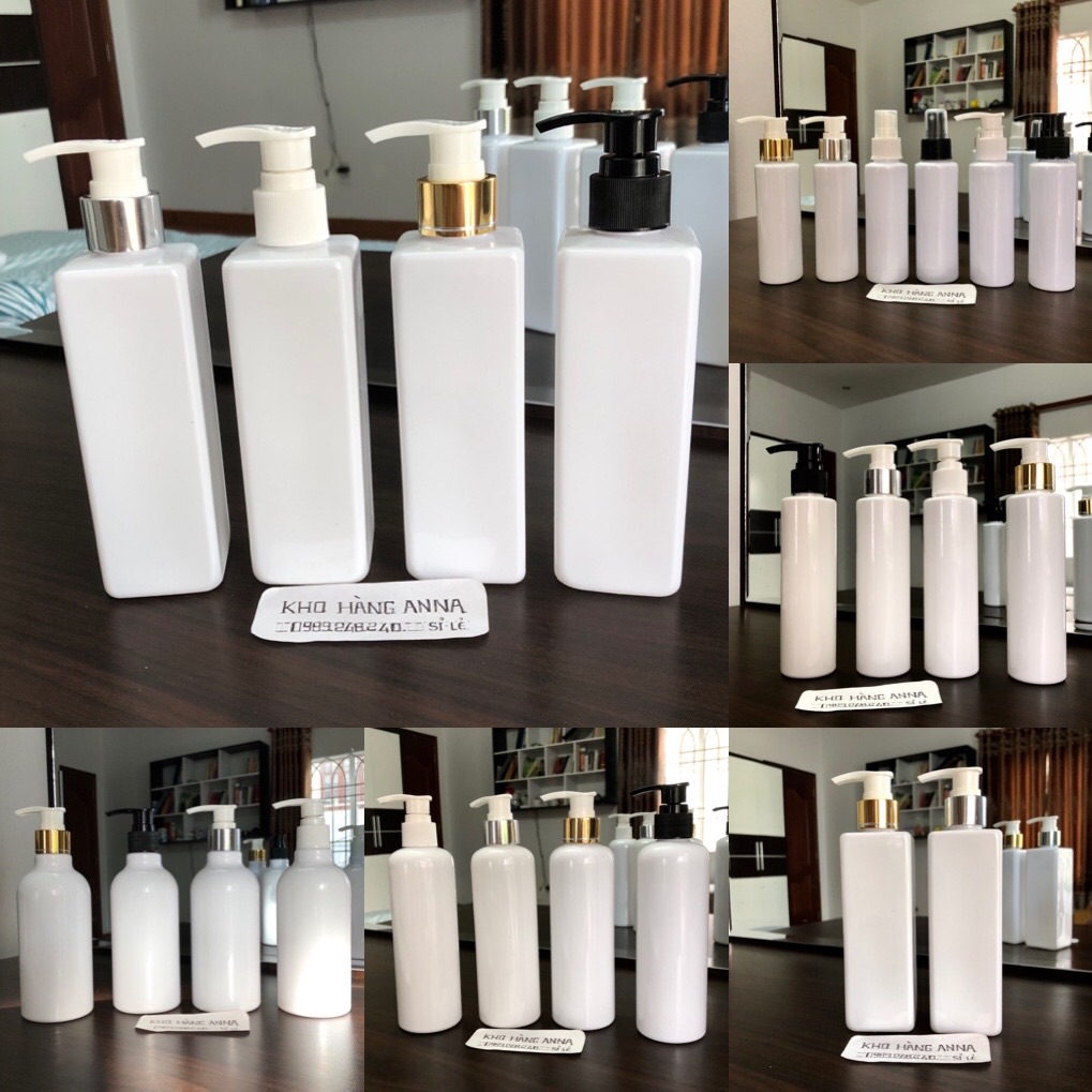 2 Chai Đựng Mỹ phẩm màu trắng vòi nhấn - Combo 2 chai nhựa trắng đục 300ml / 250ml / 200ml/ 150ml/ 100ml vòi nhấn nhỏ giọt - Vỏ chai nhựa đựng xà bông , đựng dầu gội màu trắng vòi nhấn xịt giọt màu đen / trắng / xi vàng / xi bạc