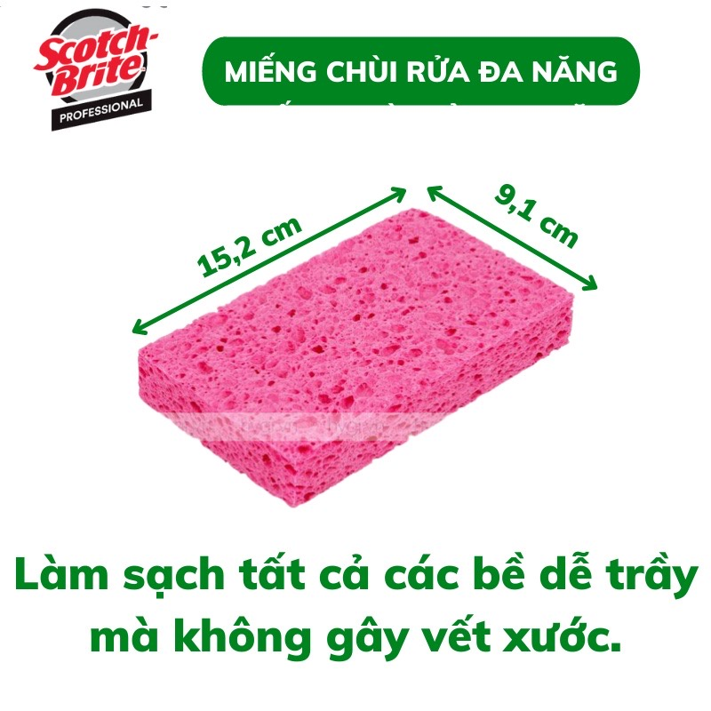 Miếng sponge bọt biển màu hồng 3M A21 Scotch Brite (2 miếng/Gói)