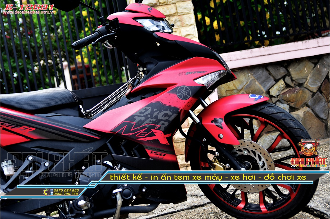 Tem Trùm Xe Exciter 150 MX Đỏ Đen