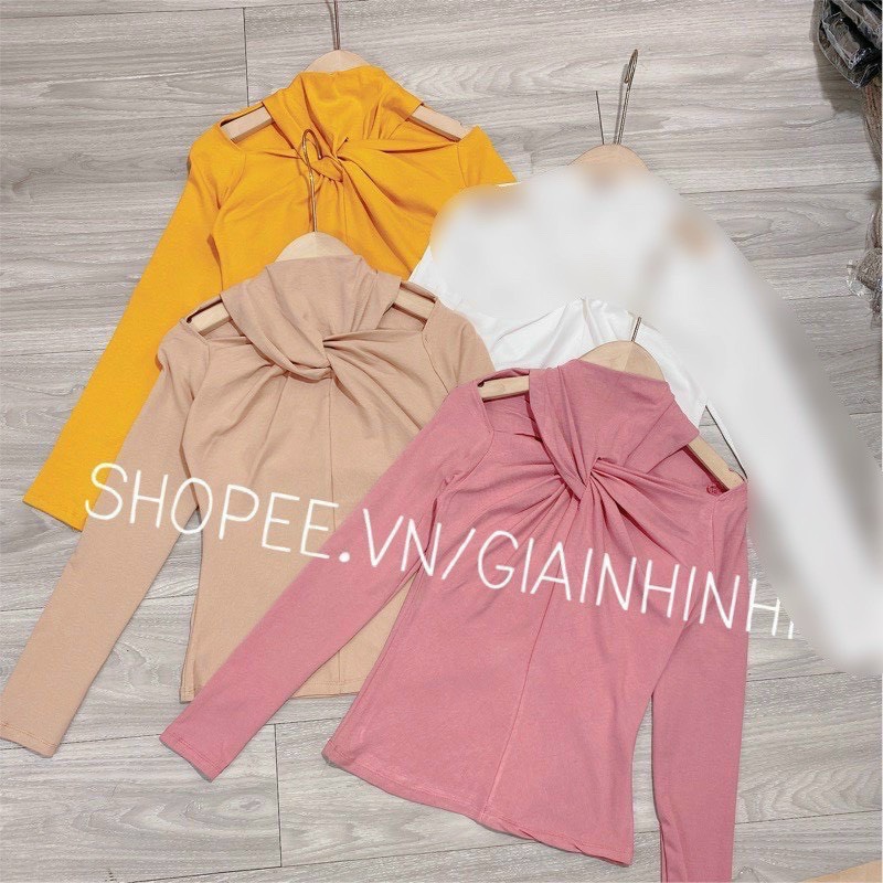 Áo thun borip mịn cổ tròn kèm xoắn ngực tay dài phối khoét hai bên vai ttvv0445
