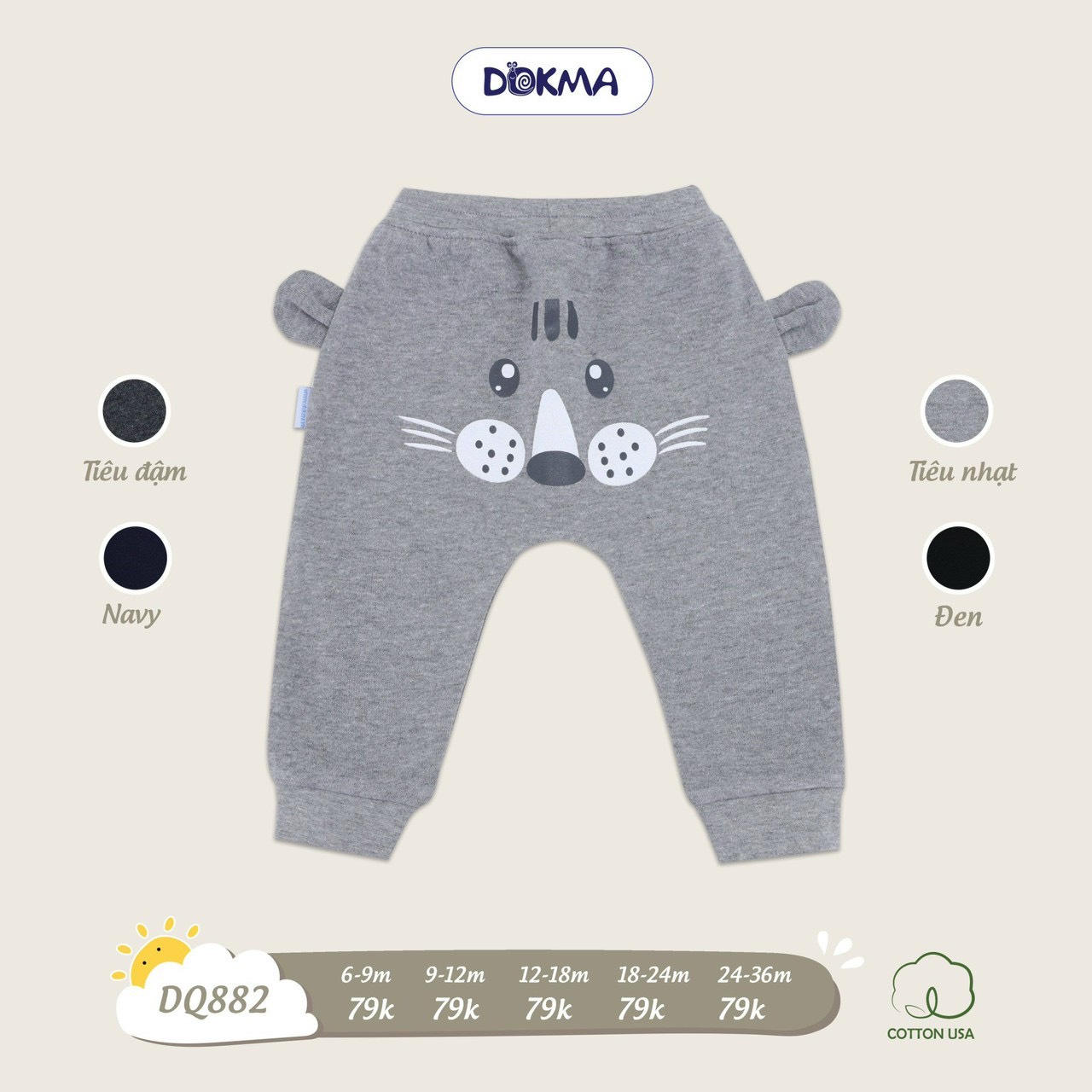 Quần nỉ bông mông thú dokma cho bé 3-24m