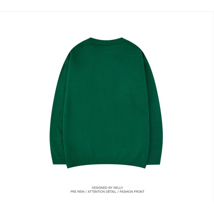 Áo Sweater Len Basic Trơn Màu Xanh Lá Olia