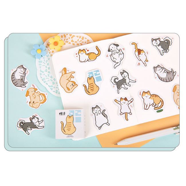 Bộ 46 Sticker Mèo & Chó Hàn Quốc dán trang trí E58