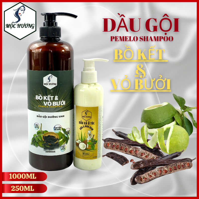 Combo gội bồ kết, vỏ bưởi 500ml & xả dừa, nha đam 250ml nhà mộc hương-ngăn rụng kích mọc tóc