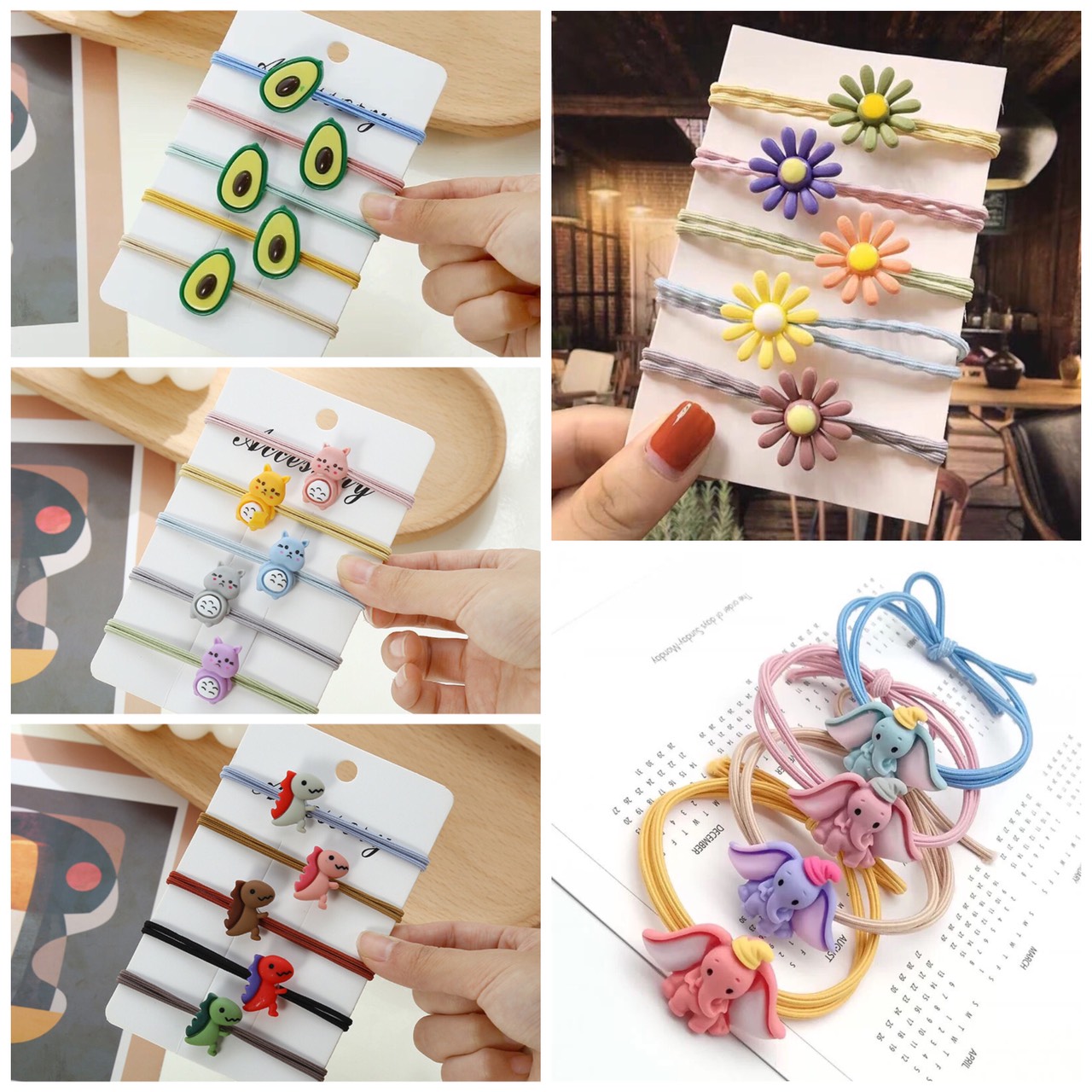 Dây cột tóc, thun buộc tóc hoa cúc, trái bơ, con ếch đáng yêu cho mẹ và bé
