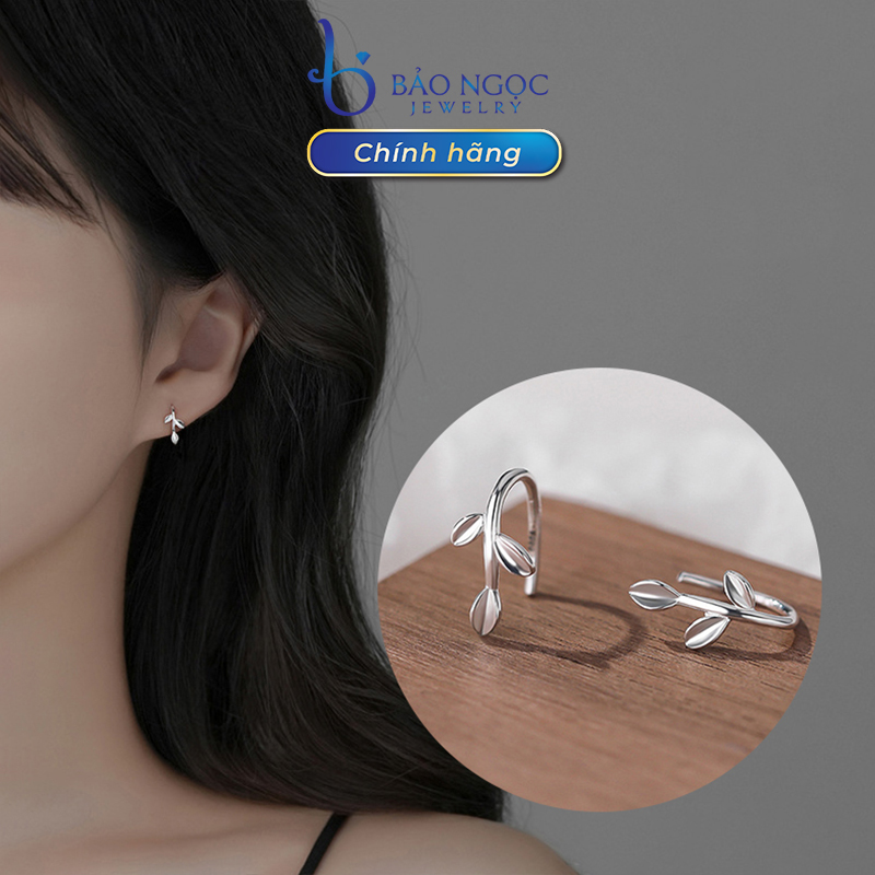 Bông Tai Bạc Nữ Dáng Kẹp Nhành Lá Không Cần Chốt, Bông Tai Bạc Nữ S925 Đơn Giản - B2537 - Bảo Ngọc Jewelry