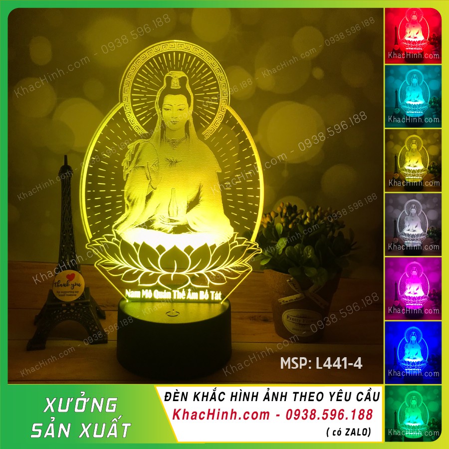 Đèn thờ Mẹ Quan Âm khắc chữ Nam Mô Quán Thế Âm Bồ Tát, Đèn tranh mẹ quan thế âm bồ tát, đèn thờ phật giáo theo yêu cầu, khachinh.com