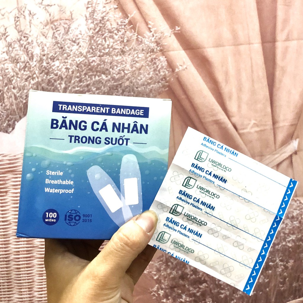 (HCM)Hộp 100 Miếng Băng Cá Nhân Trong Suốt- Băng cá nhân chăm sóc, bảo vệ vết thương