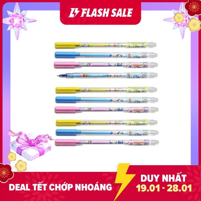 HỘP 12 CÂY VIẾT BI TẨY XÓA ĐƯỢC ĐẶC BIỆT THÔNG MINH ĐÔRÊMON ( MÀU TÍM MÀU XANH ) LOẠI NHIỀU MỰC NHẤT