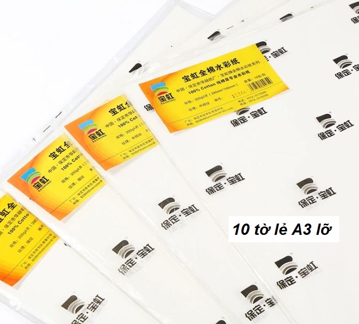 Giấy vẽ màu nước Baohong vân thô rough, 300gsm, 100% cotton