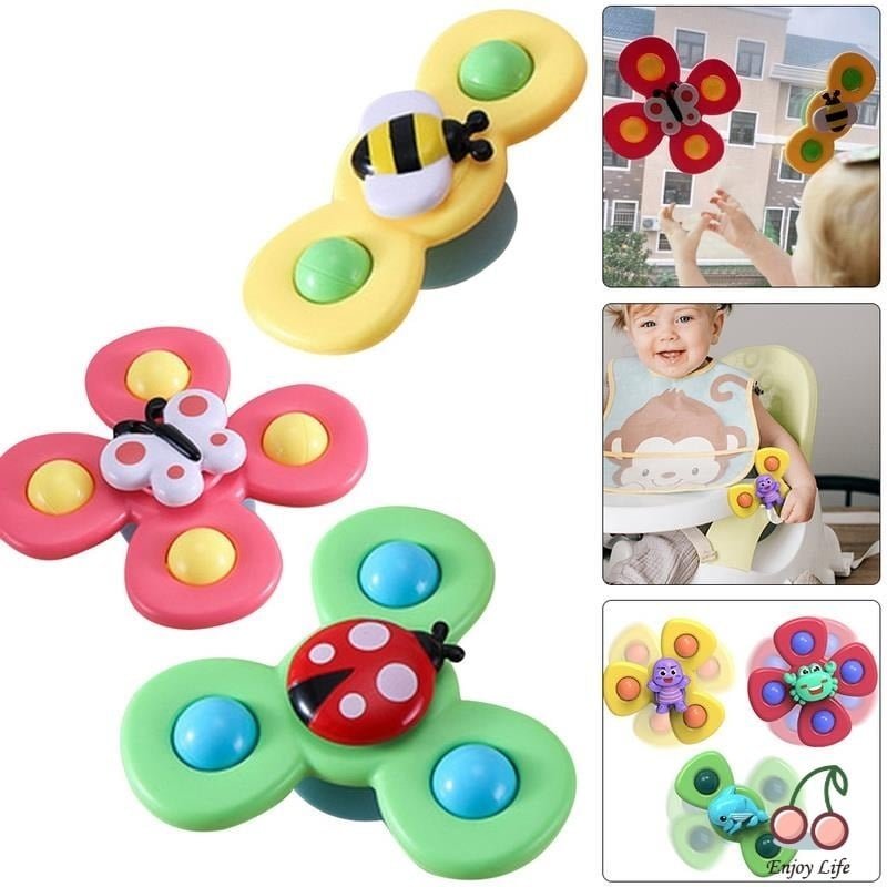 Set 3 đồ chơi con quay spinner hình côn trùng vui nhộn cho bé, bộ 3 chong chóng dính tường cho bé