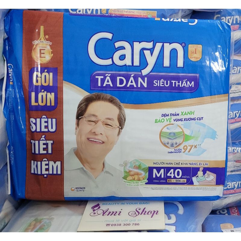 [CHÍNH HÃNG] Bỉm Người Già - Tã Dán Caryn Size M40 (Vòng hông 61-106cm)