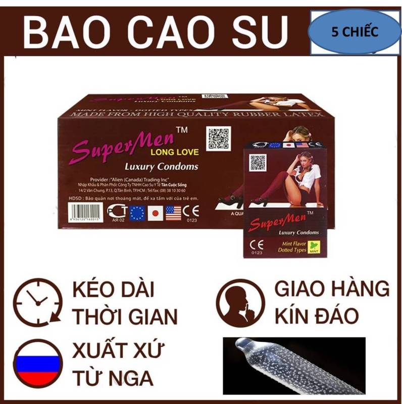 GÓI 5 chiếc bao cao su Supermen , nhập khẩu ,gai gân , kéo dài , bôi trơn tốt , chính hảng