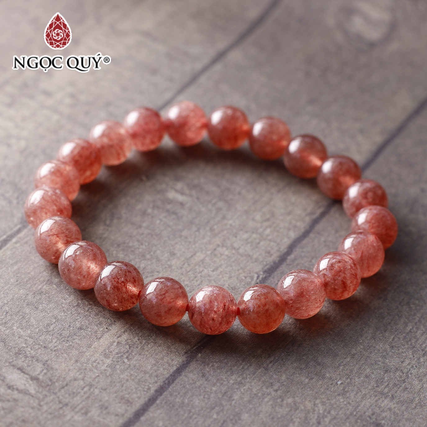 Vòng tay thạch anh dâu đỏ đậm loại A mệnh hỏa, thổ - Ngọc Quý Gemstones
