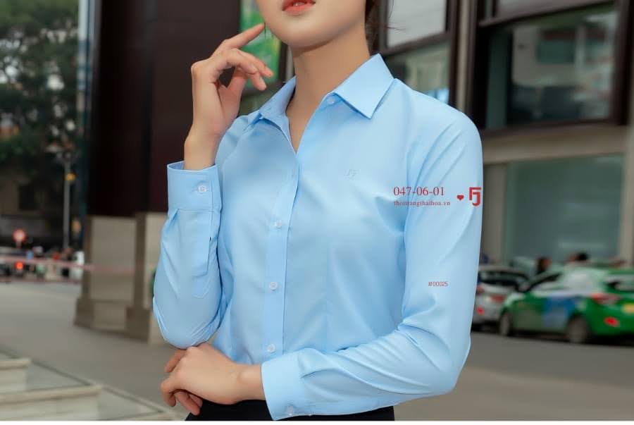Áo sơ mi nữ Thái Hòa xanh dương 047