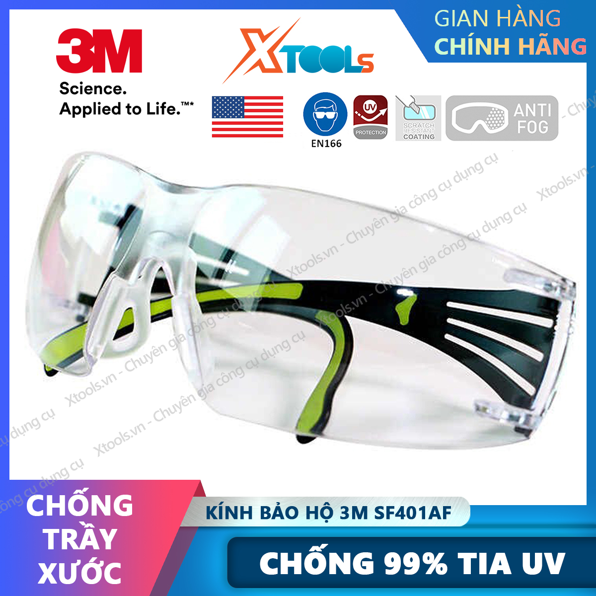Goggles 3m SF401AF anti-dust anti-UV anti-đọng mist anti-scratches (color white) [XTools] [xsafe]
