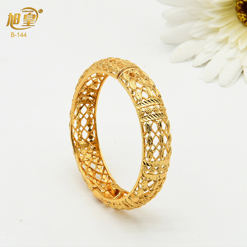 24k lá rỗng mạ vàng dubai mới cô dâu vòng tay cưới nữ nigeria mở vòng tay vàng trang sức