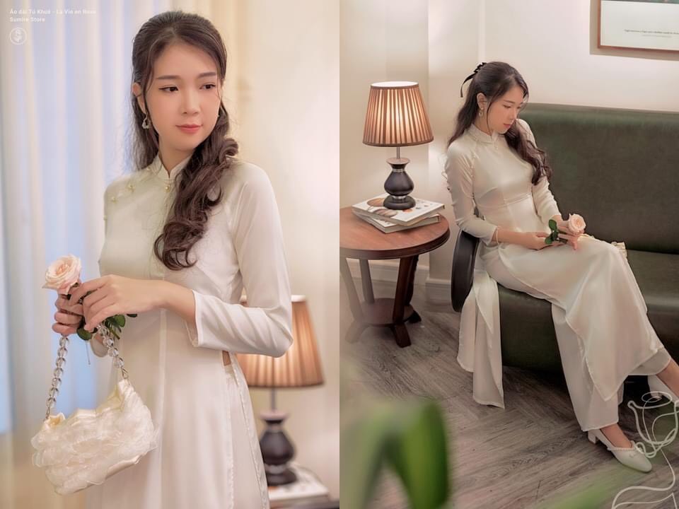 Áo dài tuyền thống trơn lụa thiết kế