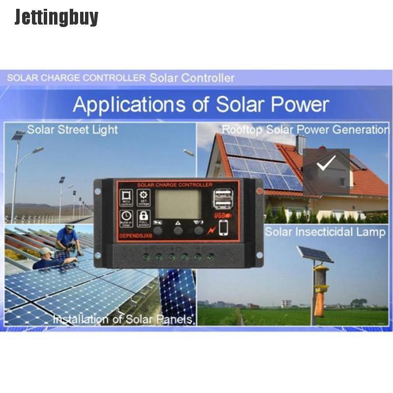 Jettingbuy 10A-60A MPPT 12V/24V Solar Charger Controller USB Dual Solar Panel Regulator