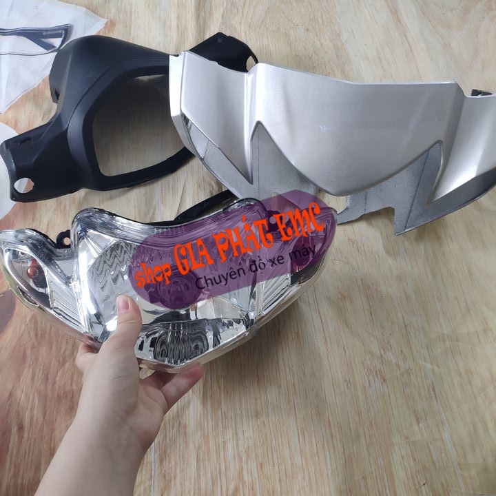 [CHẤT - 3 món ] Đầu xe máy kèm pha đèn xe SIRIUS màu BẠC