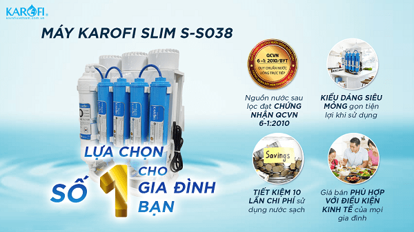 Máy lọc nước Karofi không tủ SLIM S-S038 (8 cấp)- [Hàng chính hãng] [Gian hàng uy tín]