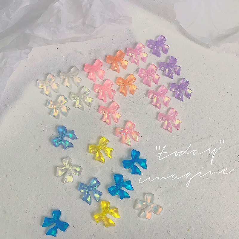 Set 30 charm nơ nhựa trong suốt trang trí móng