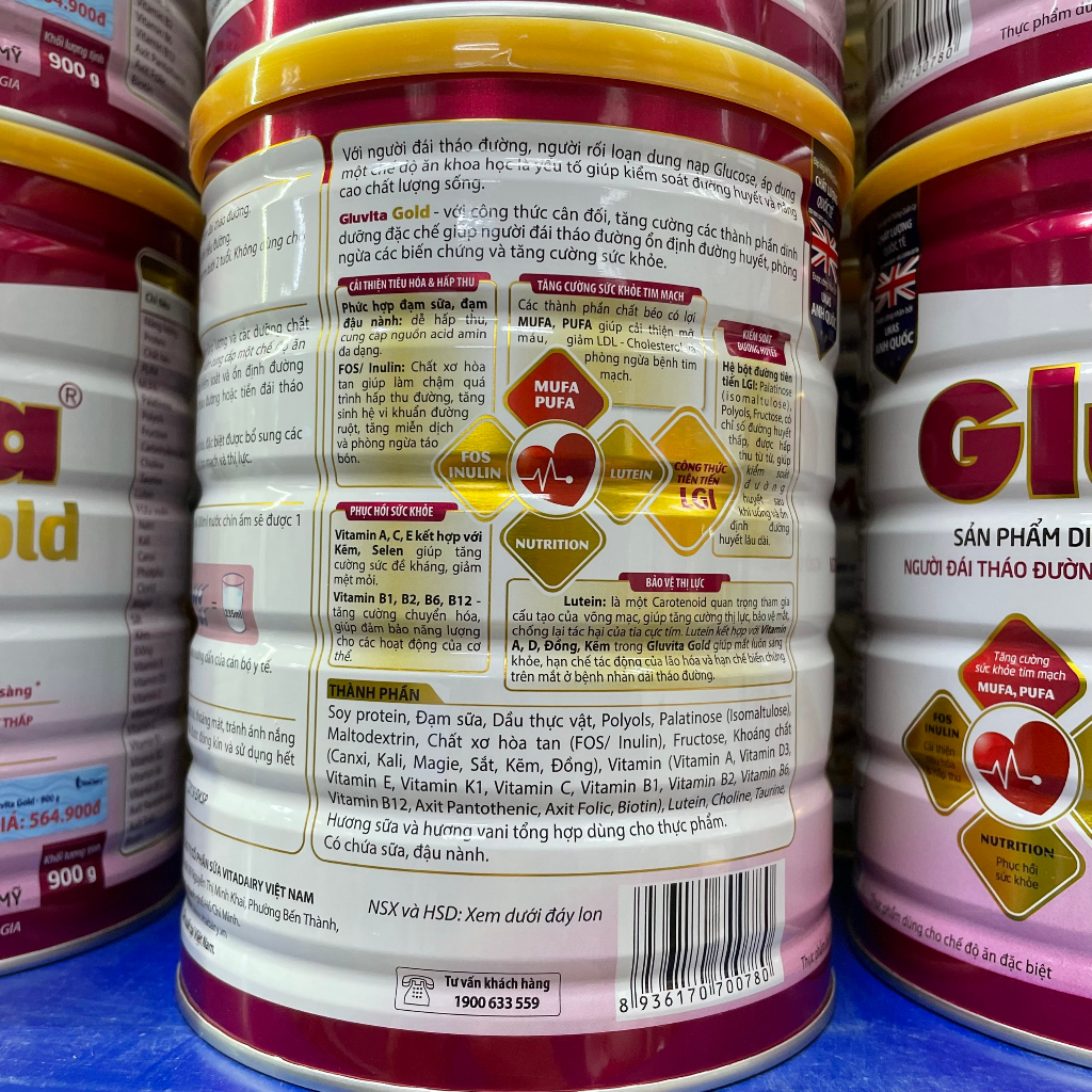 (Date Mới) Sữa bột Gluvita Gold 900g - Vitadairy (Bibistore)
