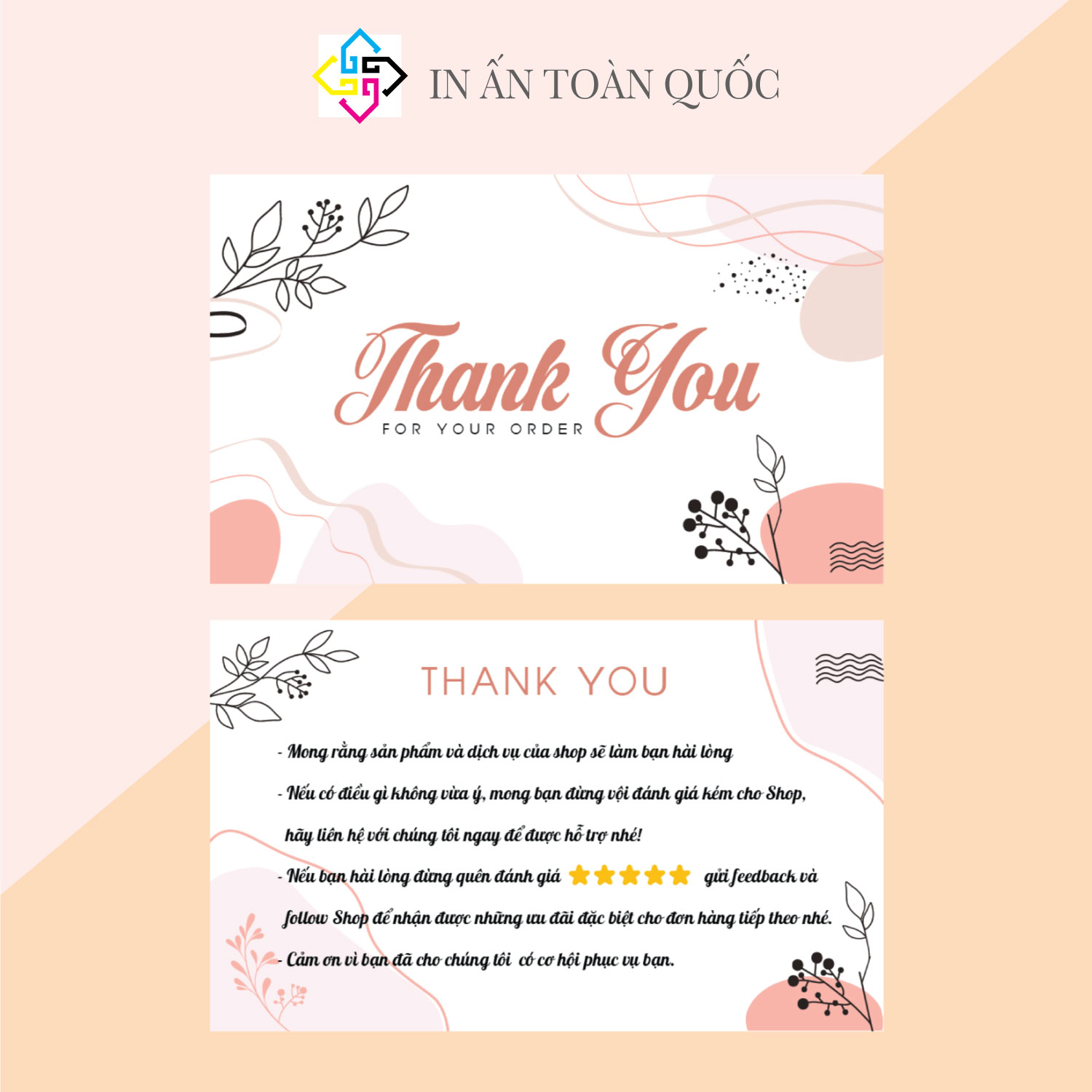 Thiệp cảm ơn khách hàng - thẻ cảm ơn - thư cám ơn khách hàng cho shop bán hàng online - giấy dày sang trọng - 100 Thiệp