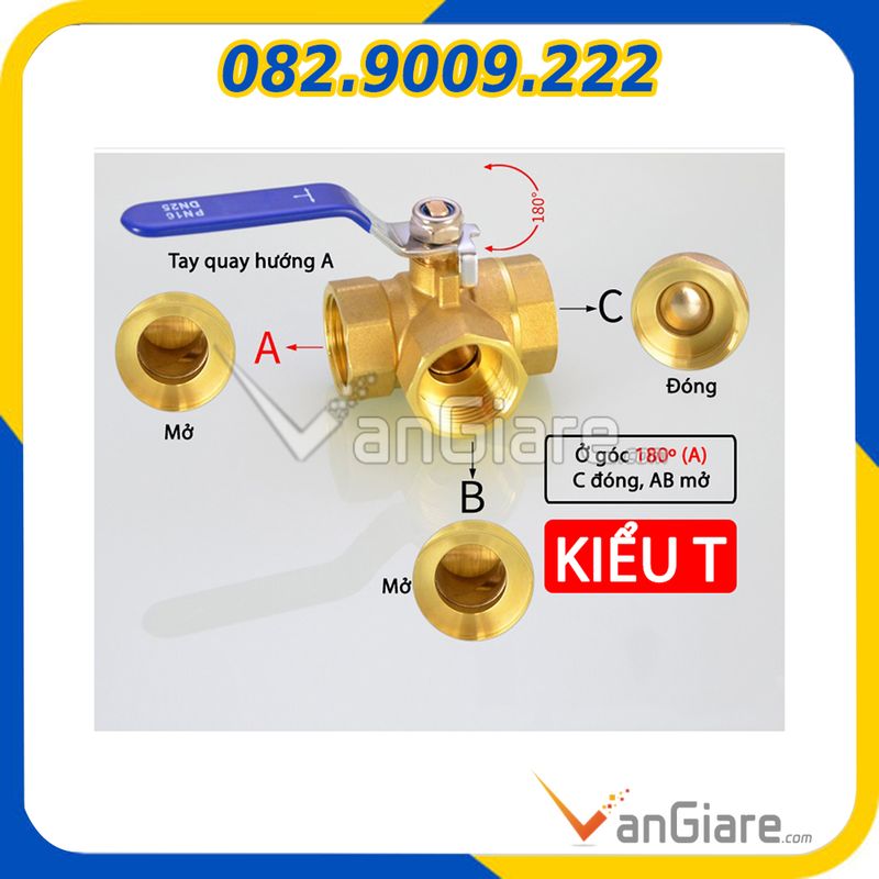 [Hàng dày, xoay nhẹ] Van bi 3 ngã đồng thau kiểu T – van khóa 3 ngã 13, 17, 21 (ren trong, tay gạt)