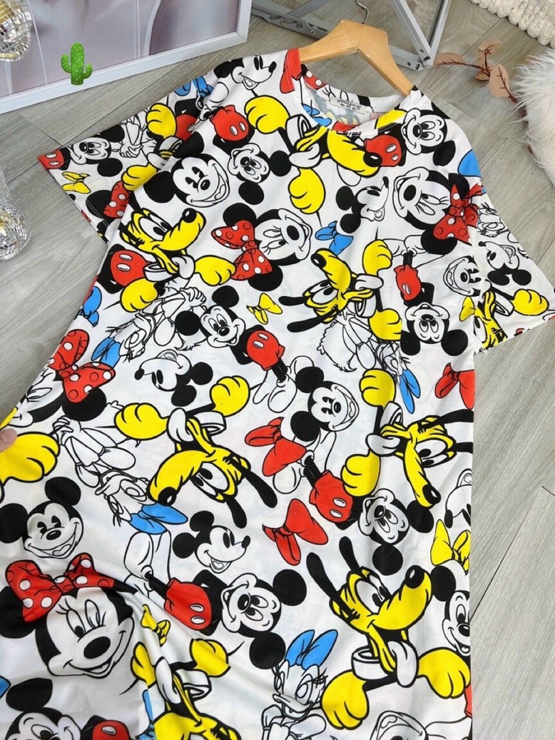 Đầm suông dài ngắn tay in hình mickey siêu xì teen ttpk0283
