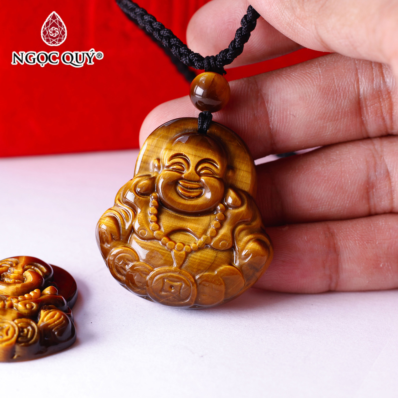 Mặt dây chuyền phật di lặc đá mắt hổ vàng nâu 34x37mm mệnh thổ kim - Ngọc Quý Gemstones