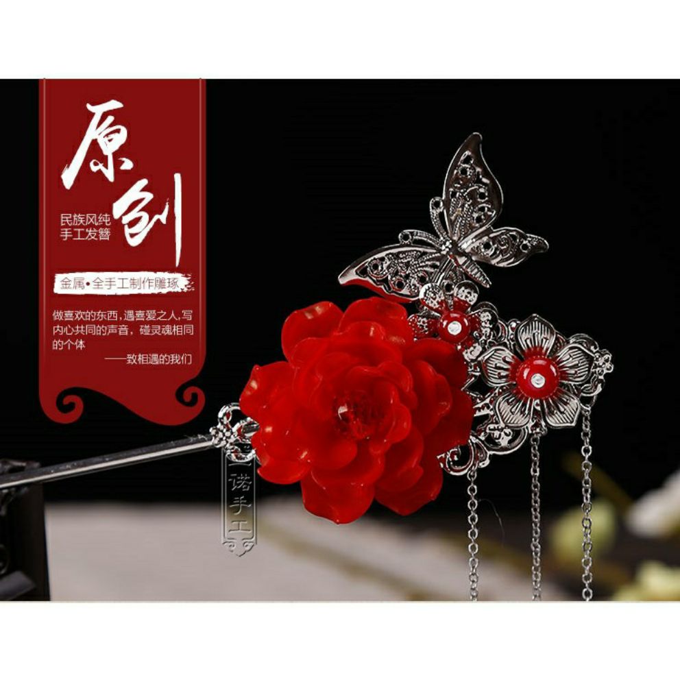 [HCM]Trâm cài tóc hoa hồng phong cách retro và cổ trang