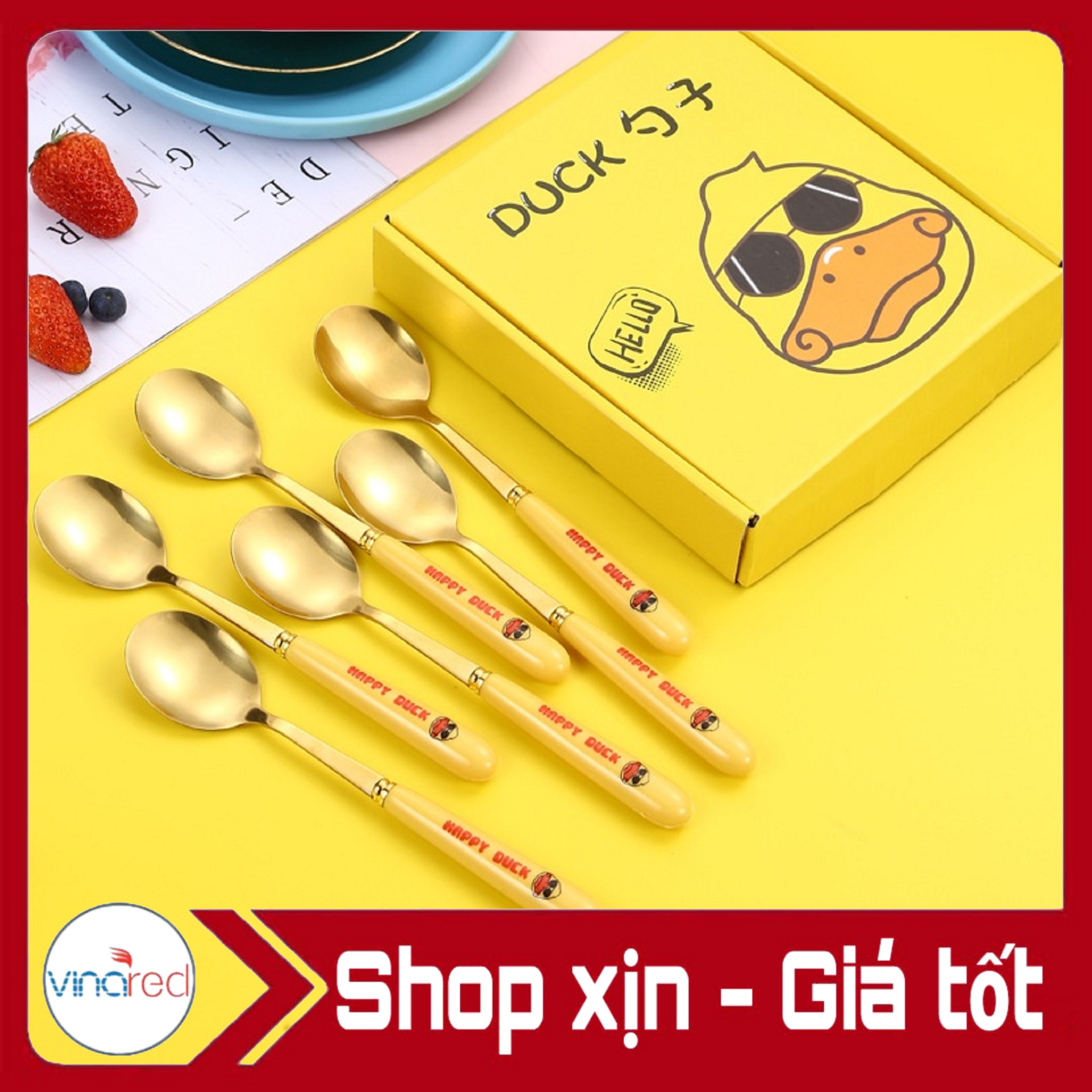 Hộp 6 muỗng inox hình vịt vàng Duck