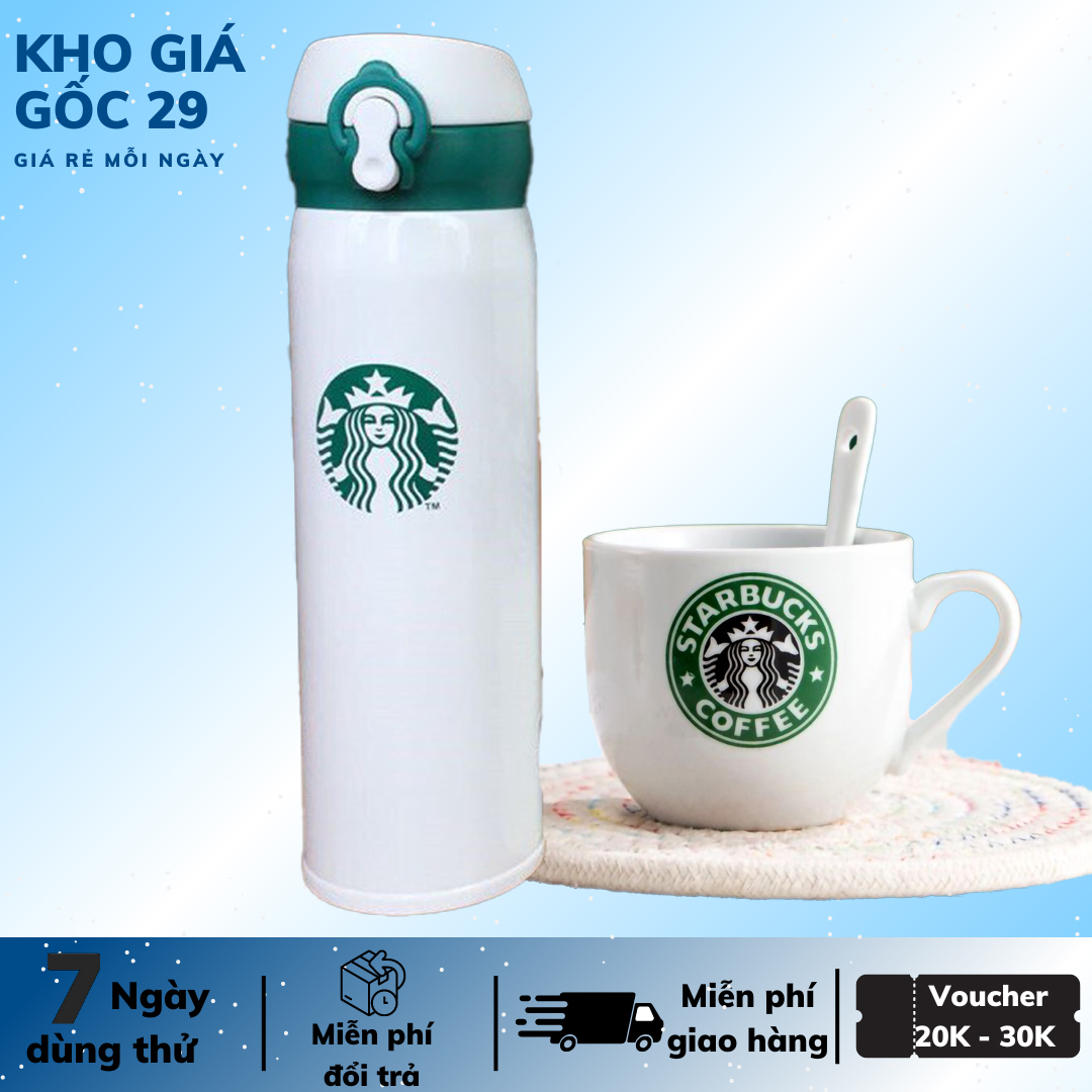 Combo bình giữ nhiệt kèm cốc và thìa sứ