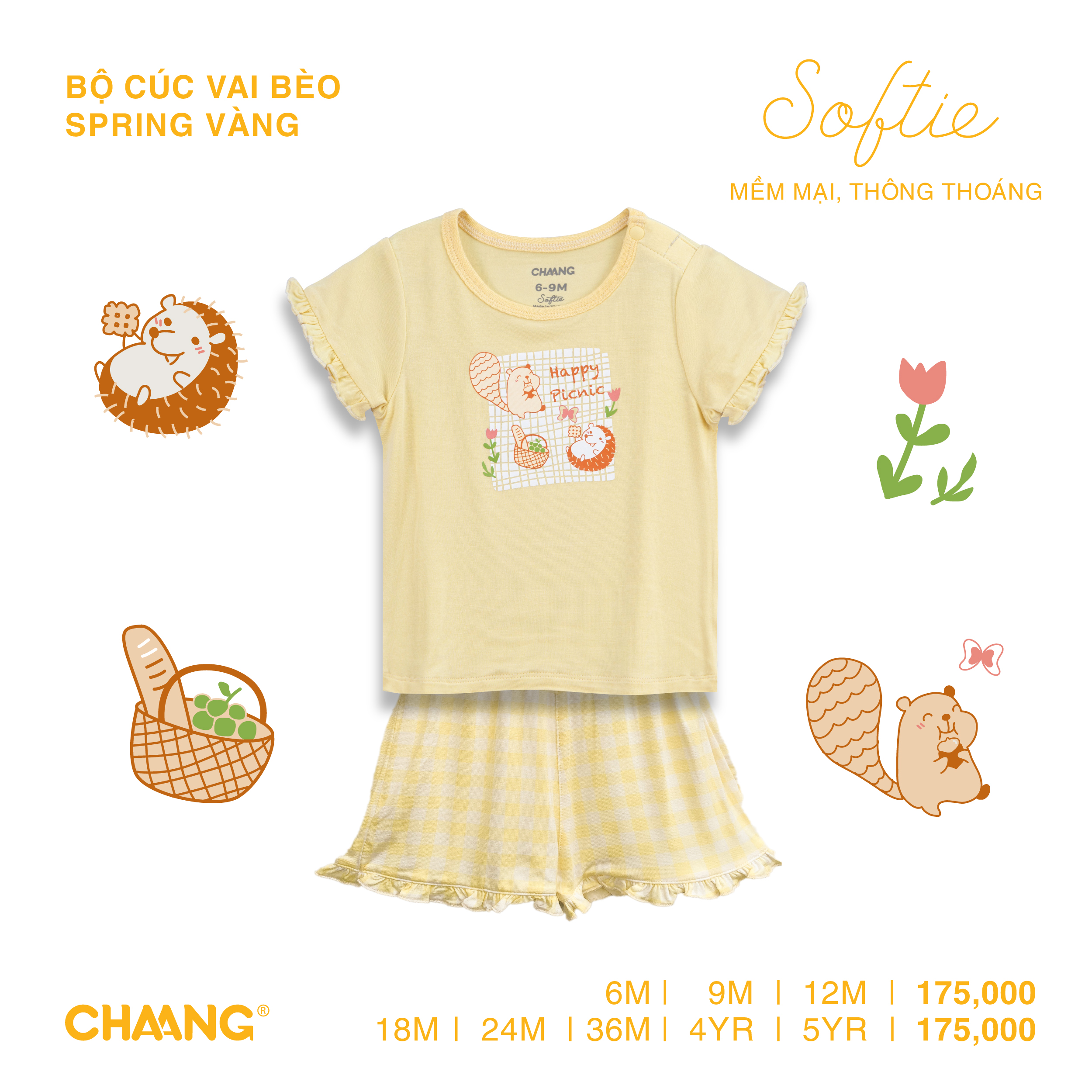 Bộ quần áo cộc cúc vai bèo Spring Chaang