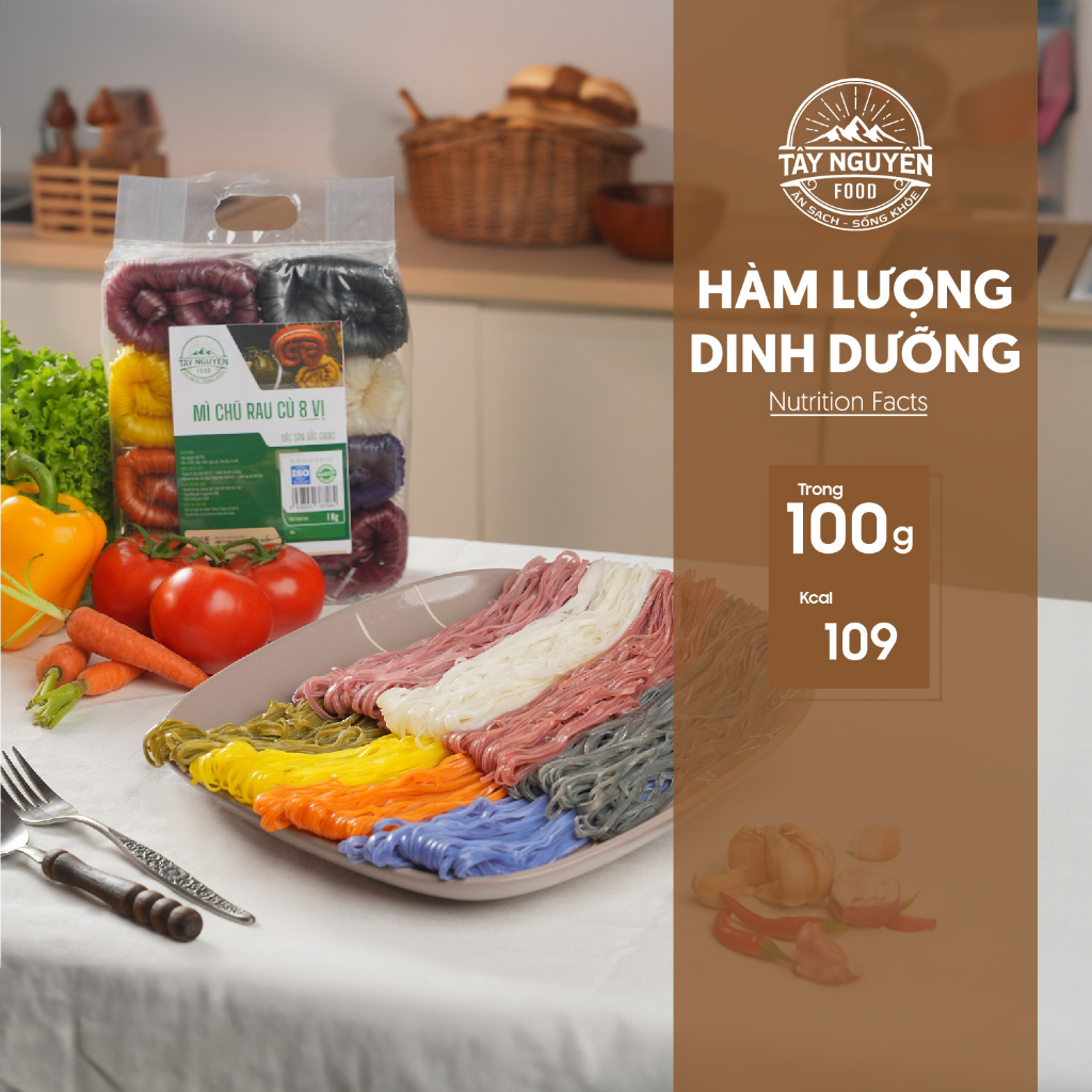 Mỳ chũ rau củ 8 vị eat clean Tây Nguyên Food - 1kg